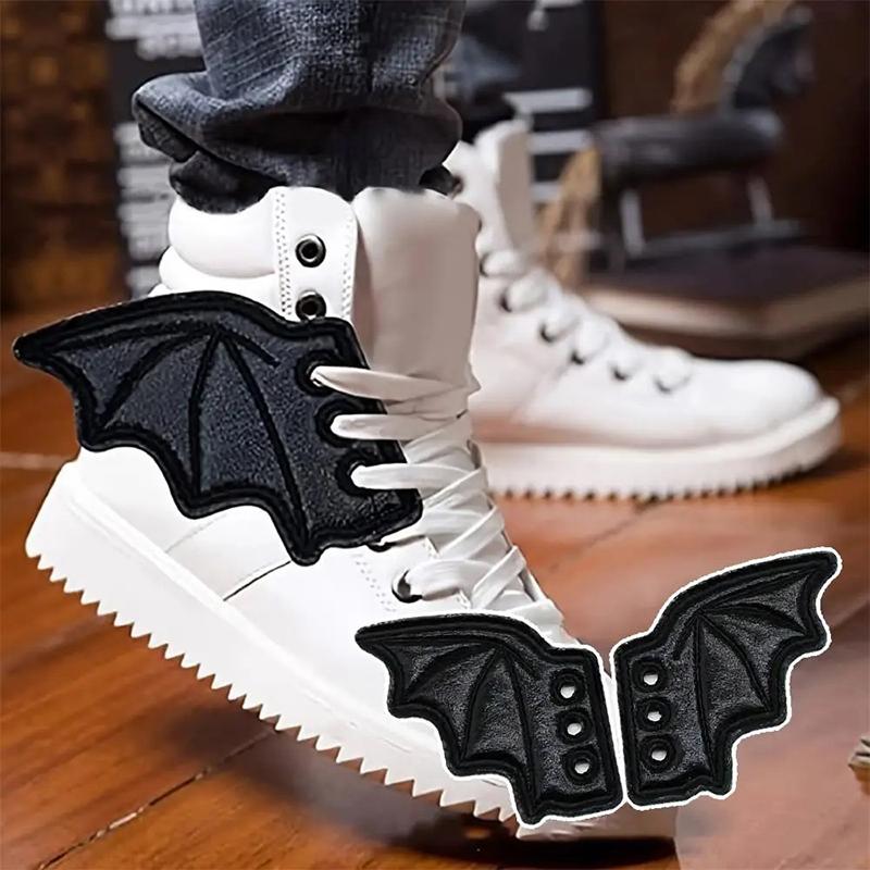 1/2 Pairs Bat Shoe Wings Embroidery Diy Charm Decorations For Sneaker Clothing Shoelaces Punk Halloween Gift Accessory