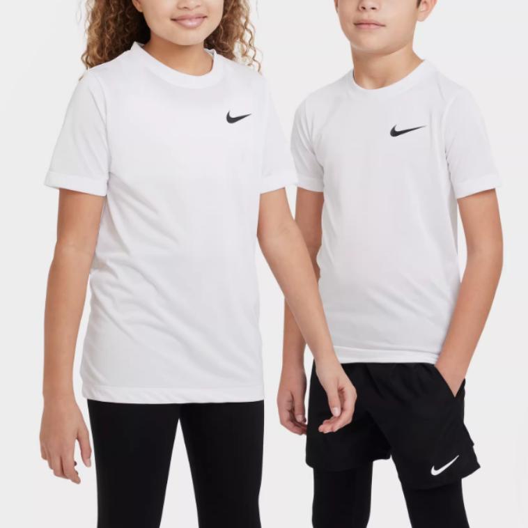 Nike Solid Color Logo Crew Neck Breathable Knit Short Sleeve T-Shirt Kids Tops White DX9537-100