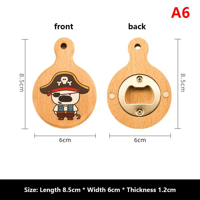Cartoon Magnetic Bottle Opener Wooden Beer Fridge Magnetic Sticker Cute Mini Pizza Pan Bottle Opener