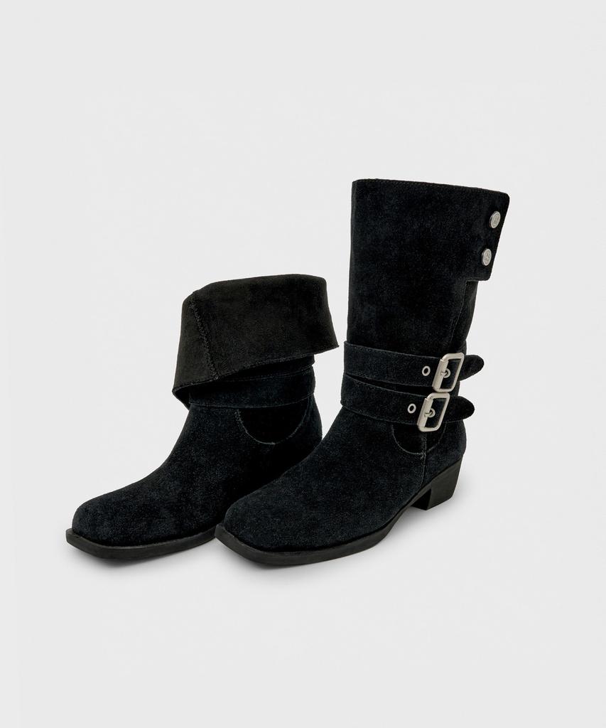 Mongdol 2-Way Cow Leather Suede Buckle Mid-Calf Boots Mdac043_2 Colors
