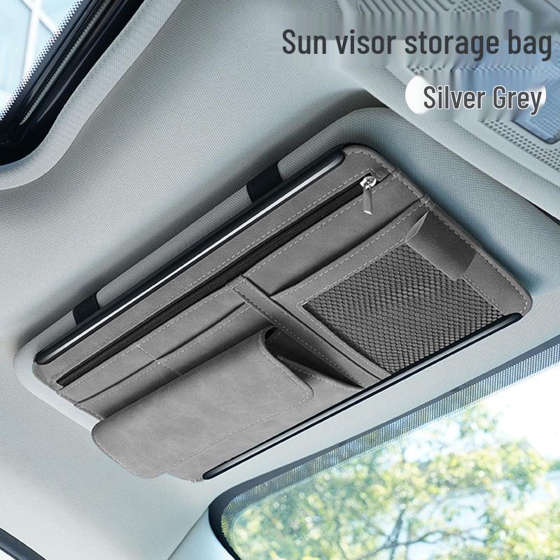 Multi-functional Car Sun Visor Organizer: Glasses Case, Sunglasses Clip, Card Holder, Storage Bag