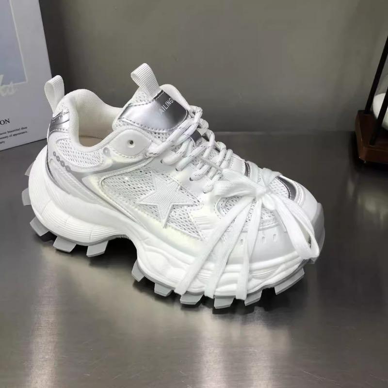 

Bajia platform dad shoes women s summer new lace-up stars breathable mesh heightening casual sports shoes trend 35 белый