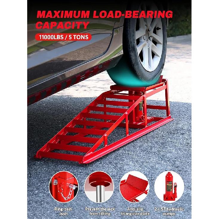1pcs  Hydraulic Car Ramps 5T 11000lbs Low Profile Car Lift Service Ramps Truck Trailer Garage, Height Hydraulic Vehicle Ramps
