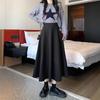 Women's High Waist A-Line Midi Skirt Solid Color Pleated Swing Blazer Skirt