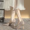 High heels, thin heels, princess pointed head, side empty, sexy sparkling rhinestone single shoes, women's 2025 spring and summer new banquet wedding