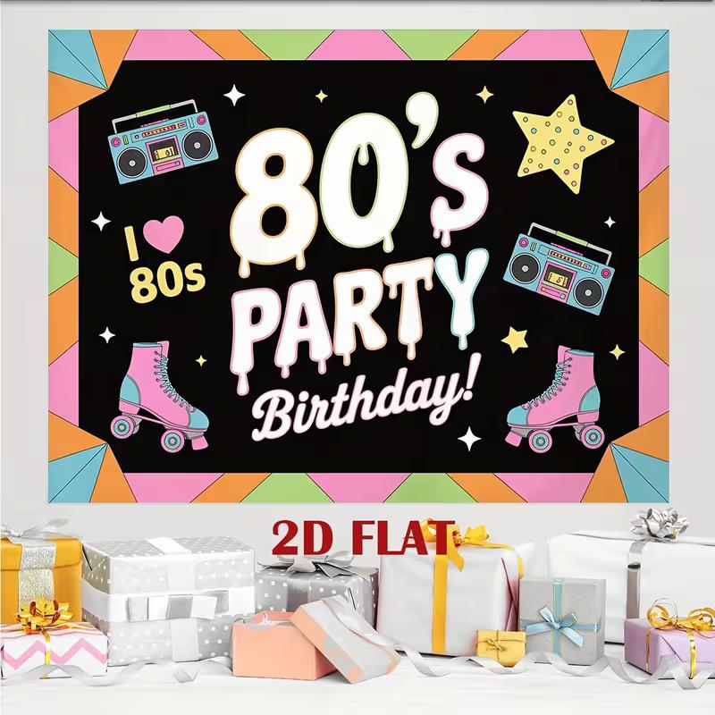 2D Black Base Colorful Geometric Border I Love 80s Retro Hip Hop Birthday Photography Backdrop