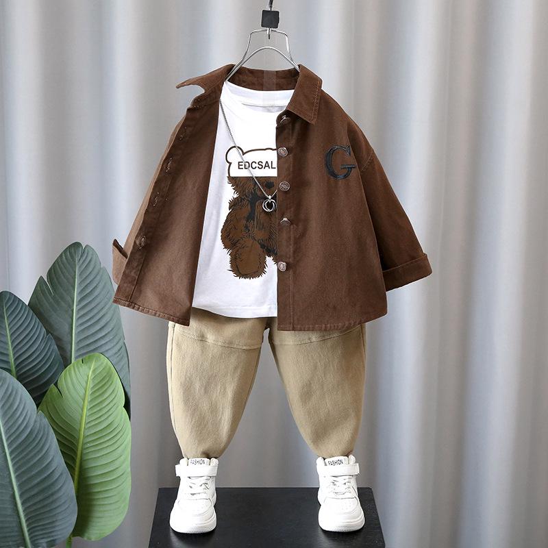 

Мода для мальчиков 2025 Весенне-осенний комплект-тройка: Стильная рубашка, Крутые брюки, Шикарная верхняя одежда 130cm