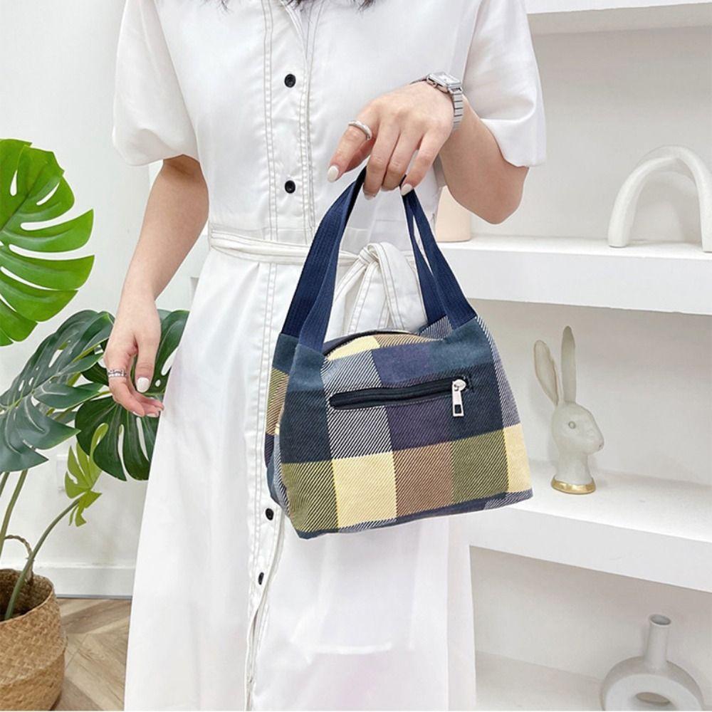 Women Fashion Zipper Oxford Cloth Bag Waterproof Casual Lunch Box Lightweight Vegetable Shopping Bag
