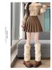 Coffee Maillard Suede A-line Pleated Skirt - Women's Autumn/Winter Petite Leather-look Skirt