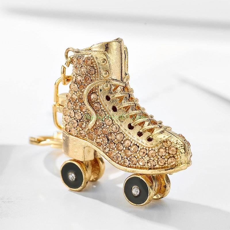 24TE Ice Skates Keychain Sparkling Crystal for Rhinestone Keyrings Car Bag Pendant Purse Handbag Charm for Women Girls