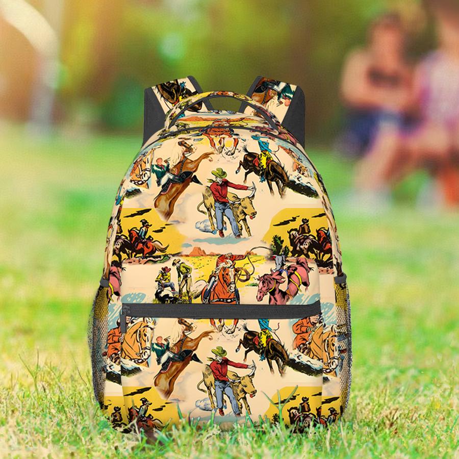 Rinder und Cowboys Rucksäcke für Jungen/Mädchen Kinder Beste Geschenke 2D Flache Cartoon Laptop-Taschen Schultasche für Teenager Outdoor Freizeit