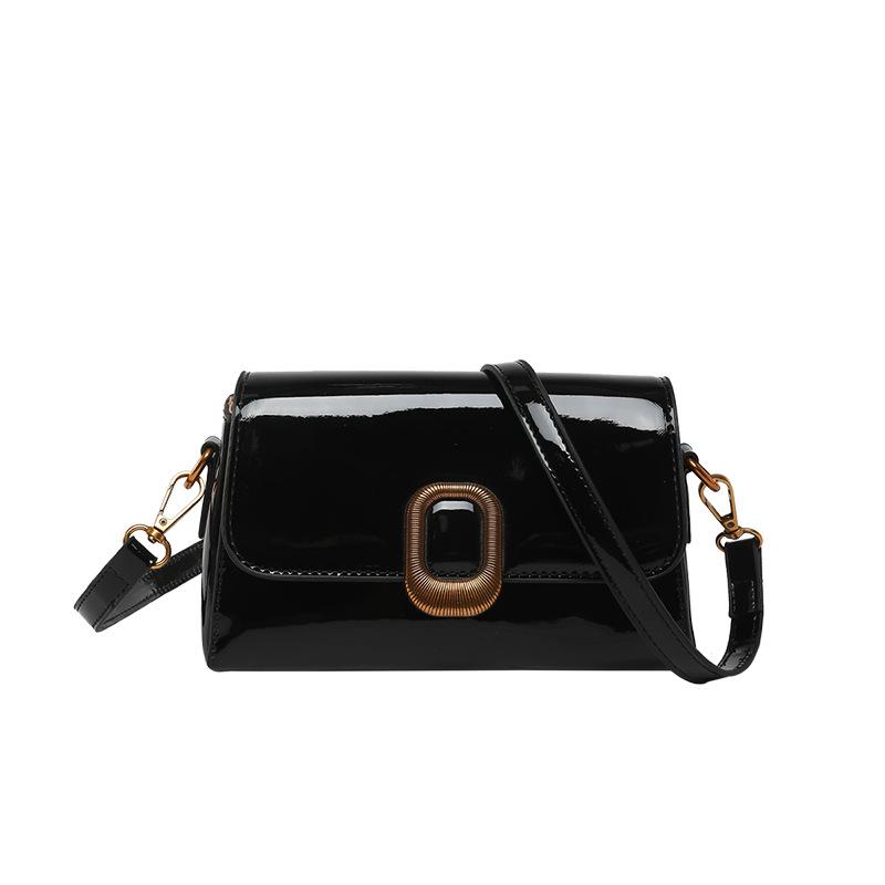 

New high-end retro patent leather small square bag fashion temperament light luxury foreign style business commuter style messenger bag чёрный