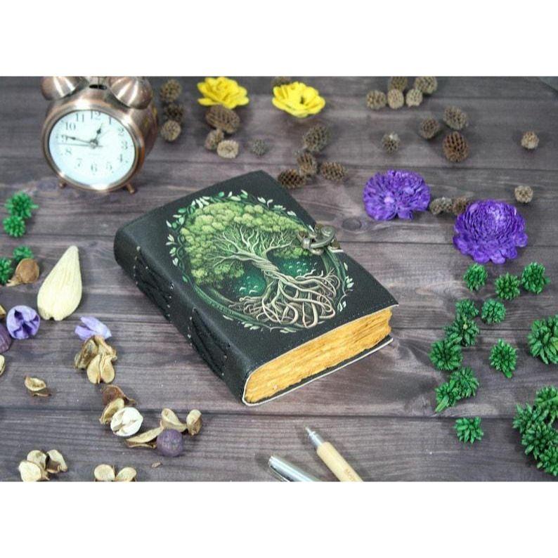 Tree of Life Leather Journal: Handmade Deckle Edge Grimoire with Vintage Lock