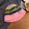 Colorful Striped Knitted Hat Soft Cotton Crochet Beanie Hat New Woolen Bucket Cap  Unisex