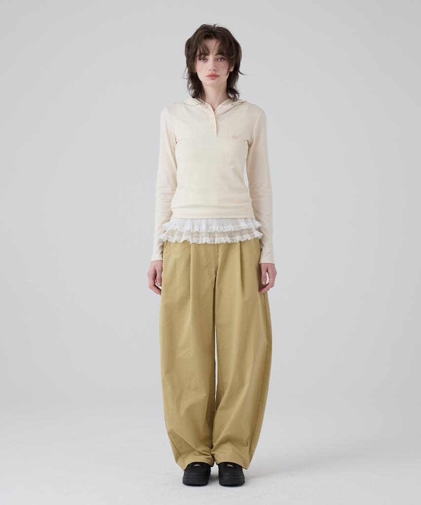 DANGLEDROP Dgdp Balloon Fit Curved Cotton Elastic Waist Pants_Beige