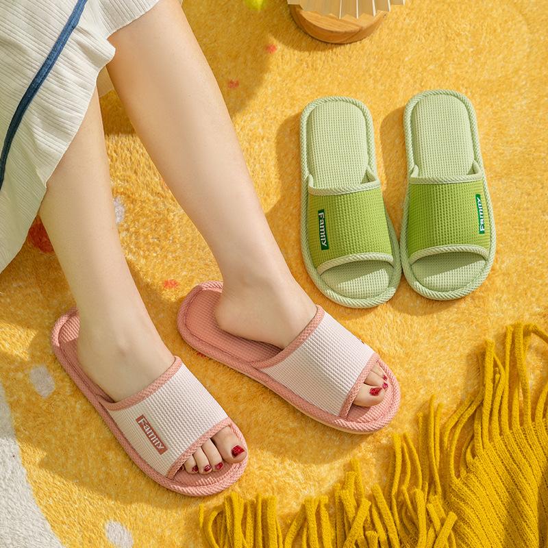 Unisex Linen Indoor Home Slippers Non Slip Soft Sole Breathable Quiet Slides