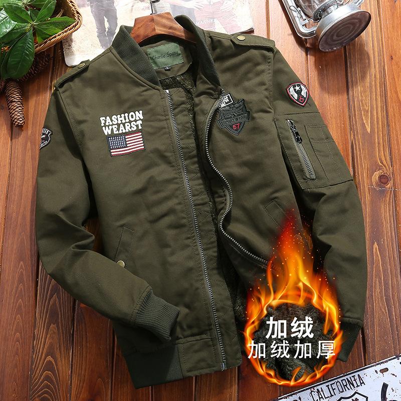 Winter new men's fleece thickened casual tooling jacket men's loose fashion casual bomber jacket