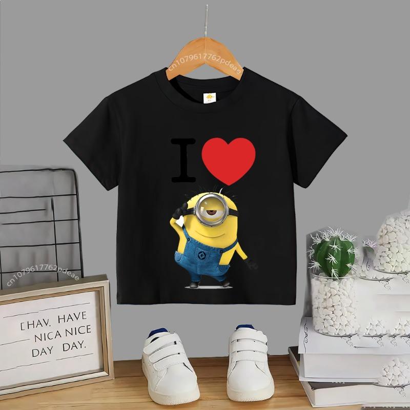 Teen Street Style 100% Cotton T-shirt Minion Print Boys Girls Casual Top Cotton T-shirt Kids Comfortable crewneck T-shirt