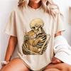 Skeleton Hugging Cat Shirt, Gothic Cat Lover Tee, Vintage Skull and Kitty Graphic, Spooky Pet Mom Gift, Halloween Apparel