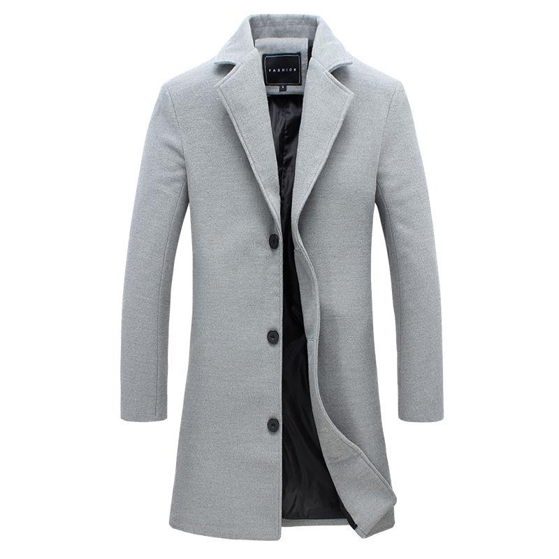 Men's Korean Style Slim Fit Mid-Length Wool Coat - Autumn/Winter Fashion Trench Outerwear