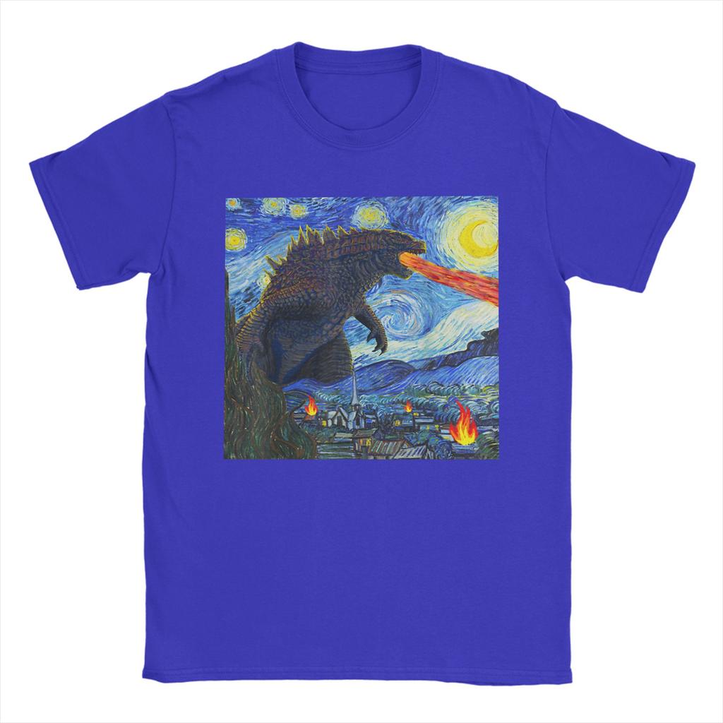 Cool Japanese Monster Starry Night T-Shirt Men Round Collar Cotton T Shirts Short Sleeve Tee Shirt Gift Idea Clothing