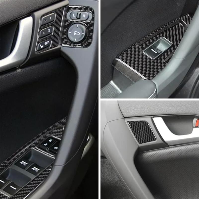 A87Q-Window Lift Switch Button Panel&Mirror Switch Cover&Seat Memory Trim for Acura TSX 2009-2014 LHD Carbon Fiber