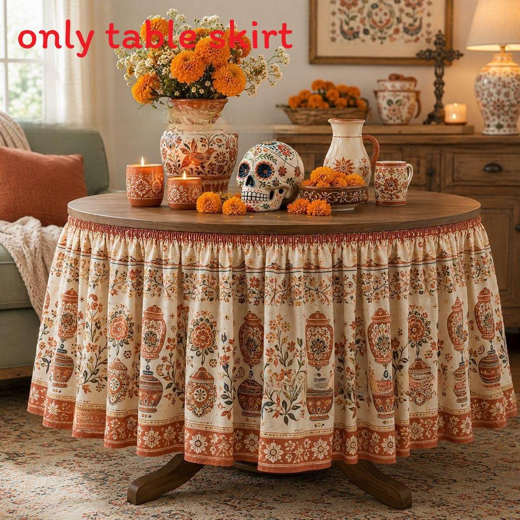 Dia De Los Muertos Table Skirt Mexican Skull Pattern Polyester Party Decor For Events