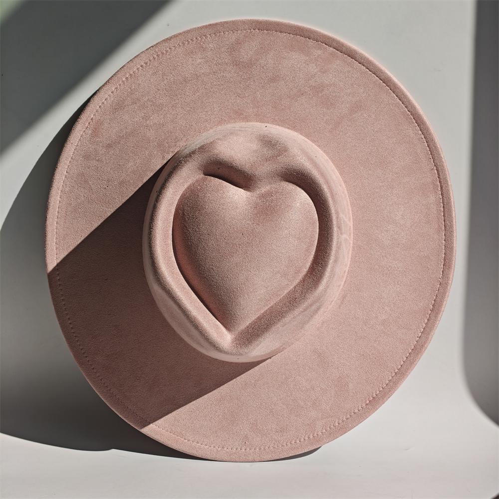 New Heart Top Suede 9 cm Wide Brim Fedora Hat Men's and Women's Autumn Felt Jazz Hat Classic Suede Fedoras Chapeau Sombrero