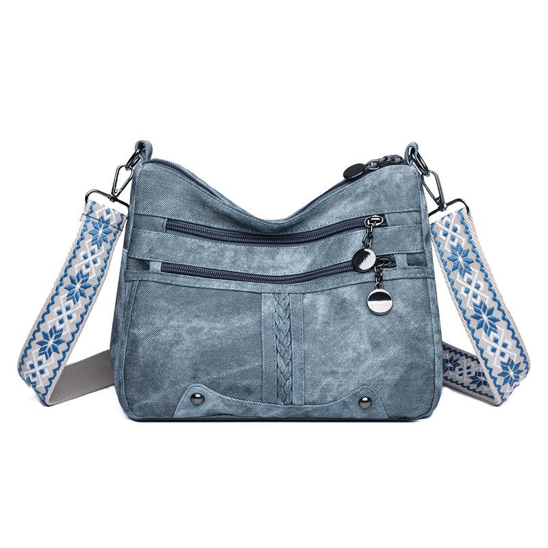 

Сумка из мягкой кожи большой вместимости для мам среднего и пожилого возраста, универсальная многослойная женская сумка через плечо синий