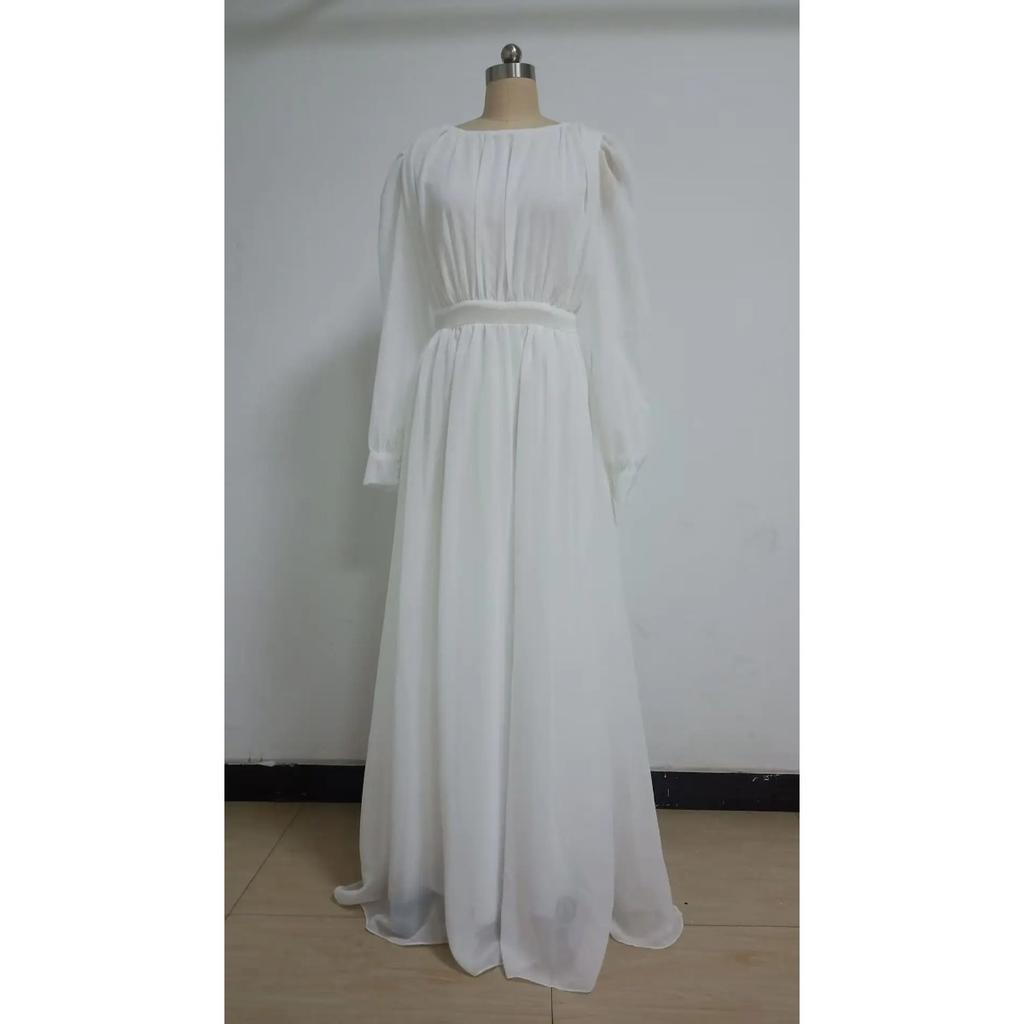 Nové módní šaty s lucernovými rukávy, kulatým výstřihem, jednobarevné, slim fit, délka až na zem, společenské šaty pro ženy