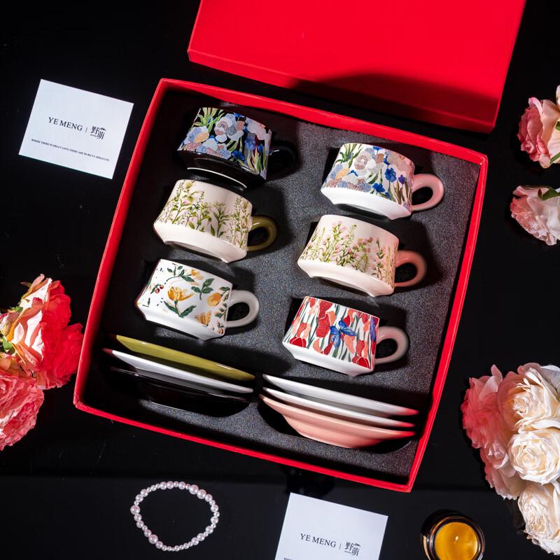 Jun Seventeen French Style Iris Ceramic Coffee Cup & Saucer Set Red Gift Box