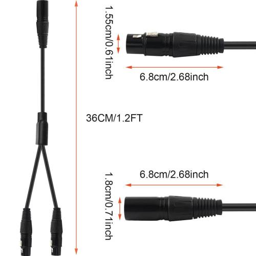 Xiatiaosann XLR Splitter Cable, Microphone Cable, XLR 3-Pin Male to Dual XLR Female Splitter, Y Splitter DMX Cable Patch Cord, XLR Jack to Two XLR Plu