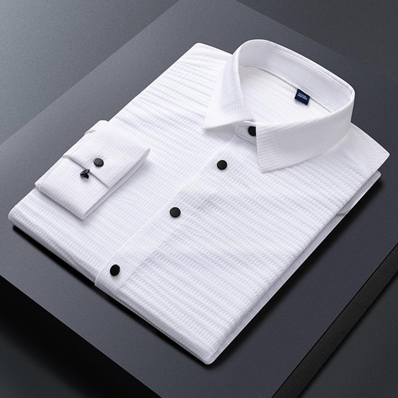 

Весенне-осенняя мужская рубашка с длинным рукавом, эластичная, без следов, модная повседневная однотонная молодежная мужская рубашка M белый