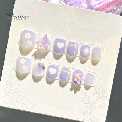 12 pièces enfants dessin animé Nail Art autocollants mignon fleur nuage coeur motif strass ongles décalcomanies auto-adhésif faux ongles bricolage Art décoration