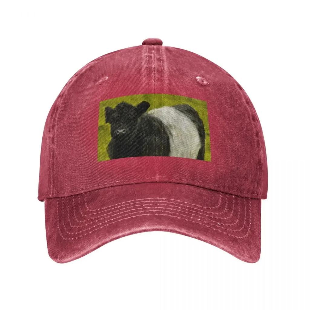 Belted Galloway Cow Cute Farm Animal Belted Galloway Cattle Oil Paint Scottish Belted Galloway Cattle Baseball Cap