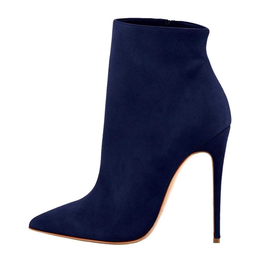 Fashion Women Leather Suede Ankle Boots Side Zipper Pointed Stiletto Heel Low Boots Solid Color Classic Simple Fashion Women Boots