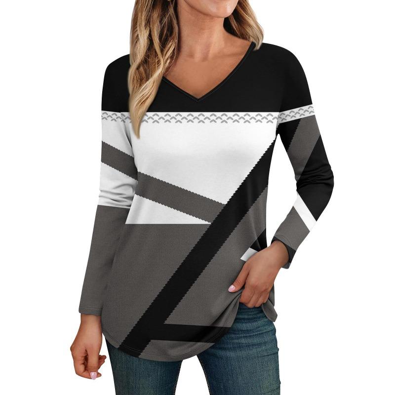 Damen Langarmshirts V-Ausschnitt Casual Blumendruck Basic Trendy T-Shirt Blusen Herbst Tunika Outfits Taillierte T-Shirts Damen