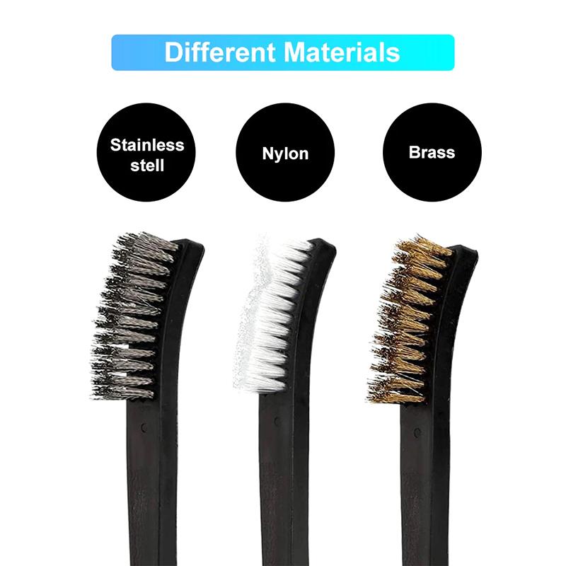 3/4/7Pcs Dual Head Wire Brush Set Steel Metal Brass Nylon Car Cleaning Polishing Rust Brush Cleaning Brush Tool Window Cleaner