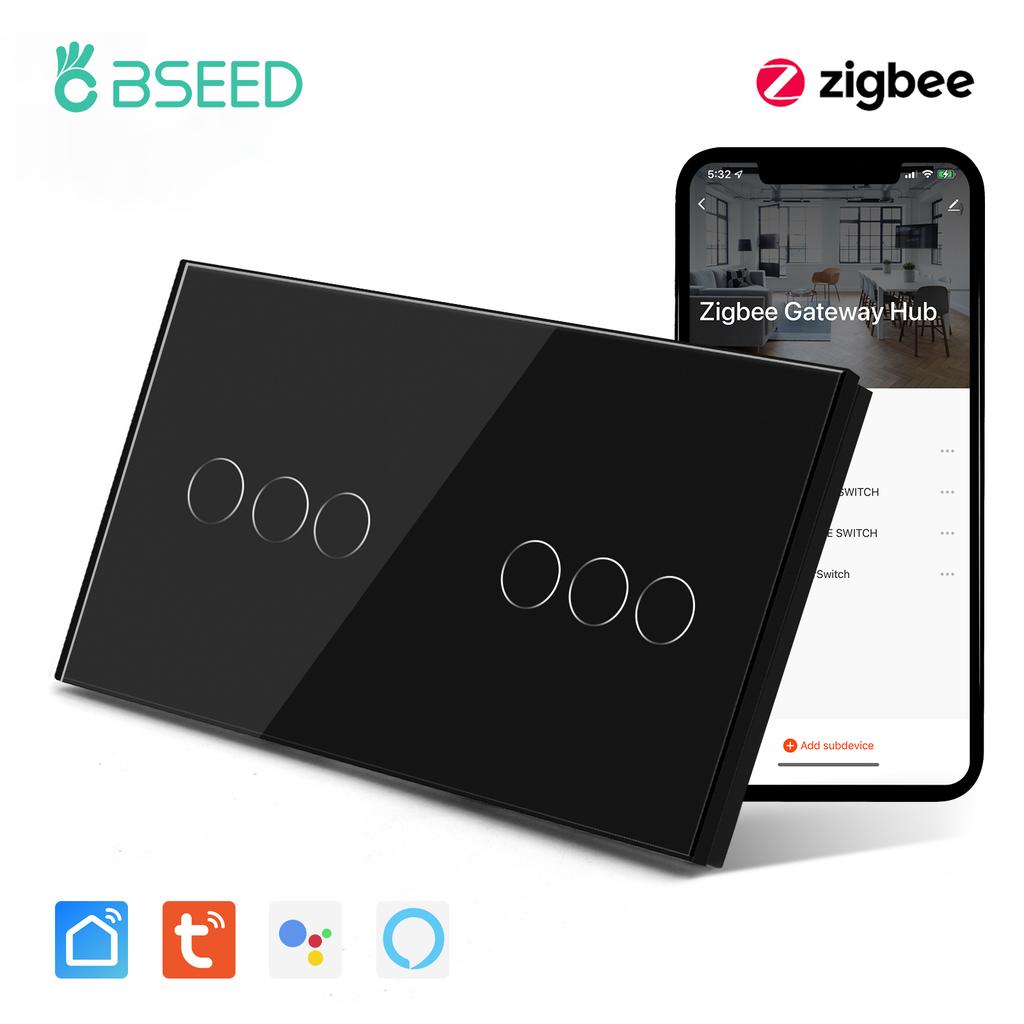 BSEED 2/3/4/6-fach Zigbee Smart EU Einzel-Phase 157mm Touch-Lichtschalter Glaspanel Smart Switch Alexa Smart Life Kompatibel