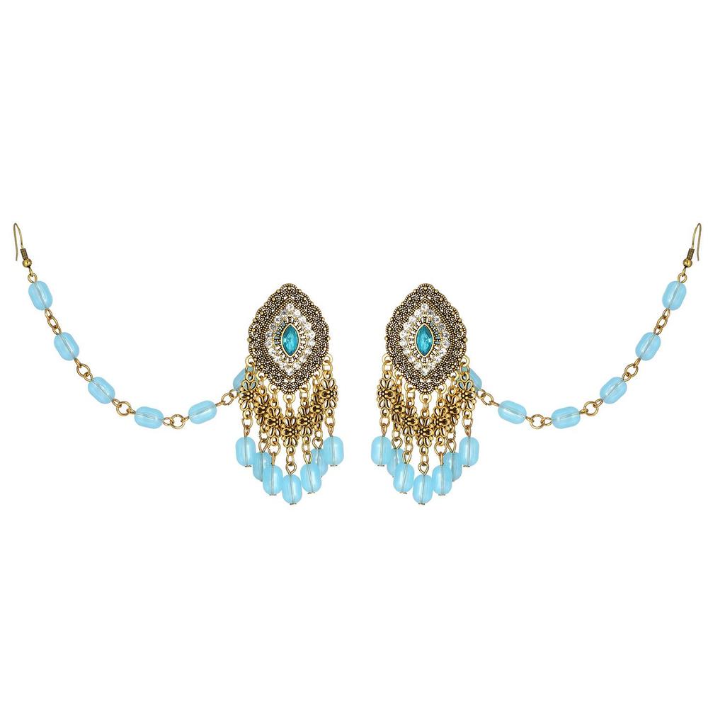 Retro Elegant Indian Style Colorful Earrings & Ear Chains Set for Women