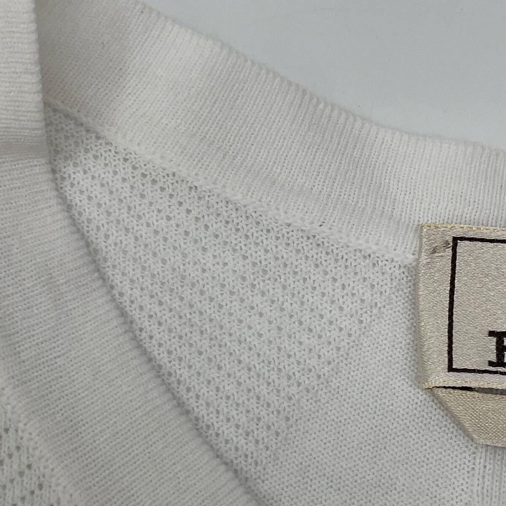 Hermes White Wave Embossed Half Sleeve Pullover Knit Tops S whiteUsed