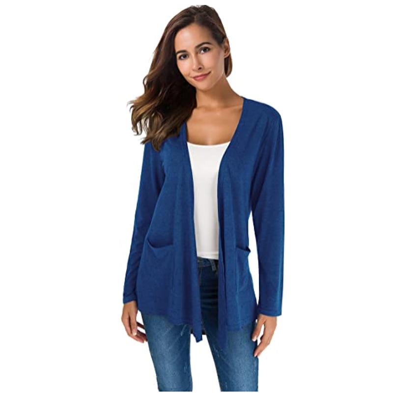 Women's Spring and Autumn Casual Knitted Cardigan Plain Color Simple Mid-Length Long Sleeve Outerwear