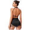 S-XXL Women's Competition Leotard: Allover Rhinestone Backless Bodysuit with Tassel Skirt & Contrast Color for Chacha Rumba Dance