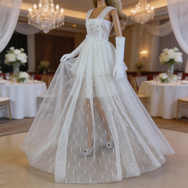 Formal Doll Clothing Accessory for Around 30 Cm Dolls, Tulle Gown Outfit for Shelf Display, Styling, and Photo Use