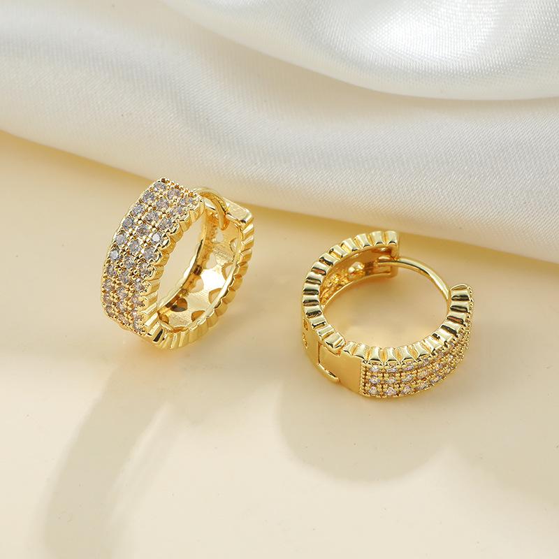 Huazi Style Zircon Stud Earrings for Women - Gold-Plated, Non-Fading Luxury Jewelry