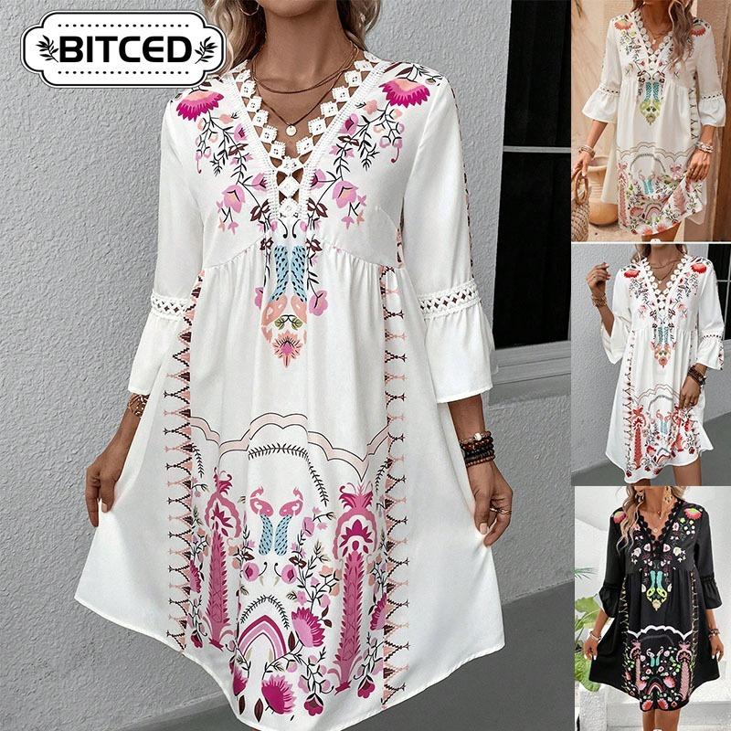 BITCED Fashion Summer Spring 3/4 Sleeves V-Neck Casual Dresses