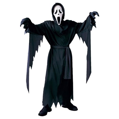 MUXIU Grim Reaper Cosplay Costume for Kids, Includes Cloak, Mask, and Hood, Halloween Costume, Skeleton Mask, Horror Costume Set, Perfect for Parties,