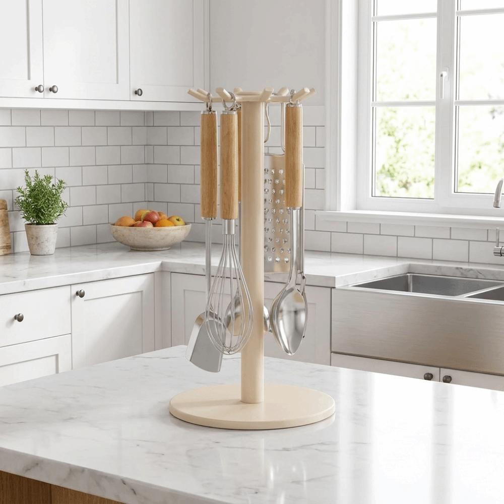 Large Capacity Rotating Utensil Storage Rack Space Saving Spoon Hanging Rack for Kitchen