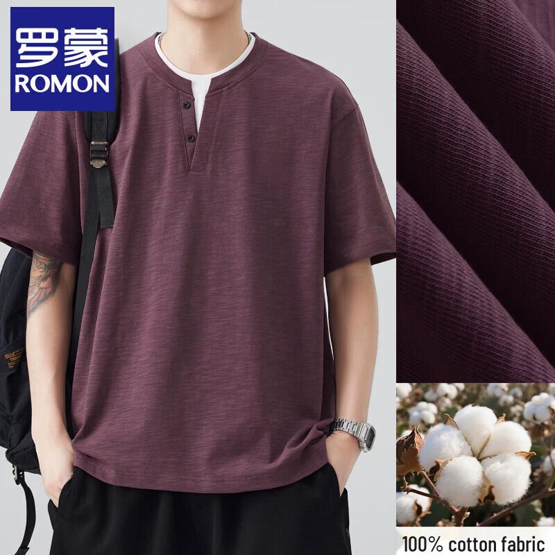 Luomeng Men s Heavyweight Pure Cotton Layered Henley T-Shirt 4XL