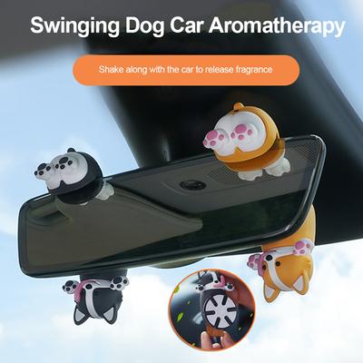 1 STÜCK Autoanhänger Kreative Rückspiegel Hängende Ornamente mit Aromatherapie Niedlicher Schwingender Hund Auto Innenzubehör